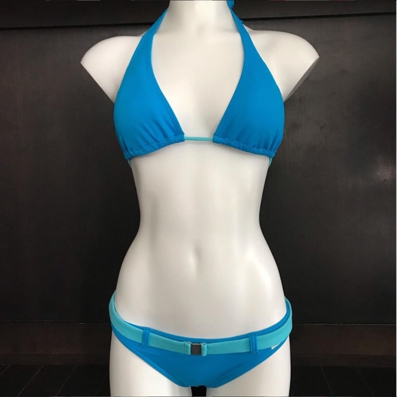Billabong BLUE CRUSH era Vintage bikini blue belted halter top set RARE - Picture 2 of 9